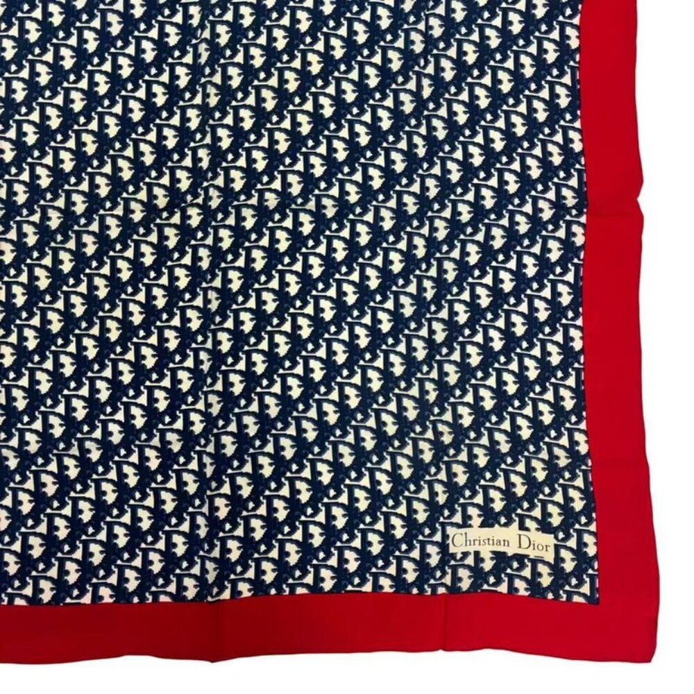 Dior Christian Trotter Pattern Silk Scarf Navy Red - Picture 4 of 7